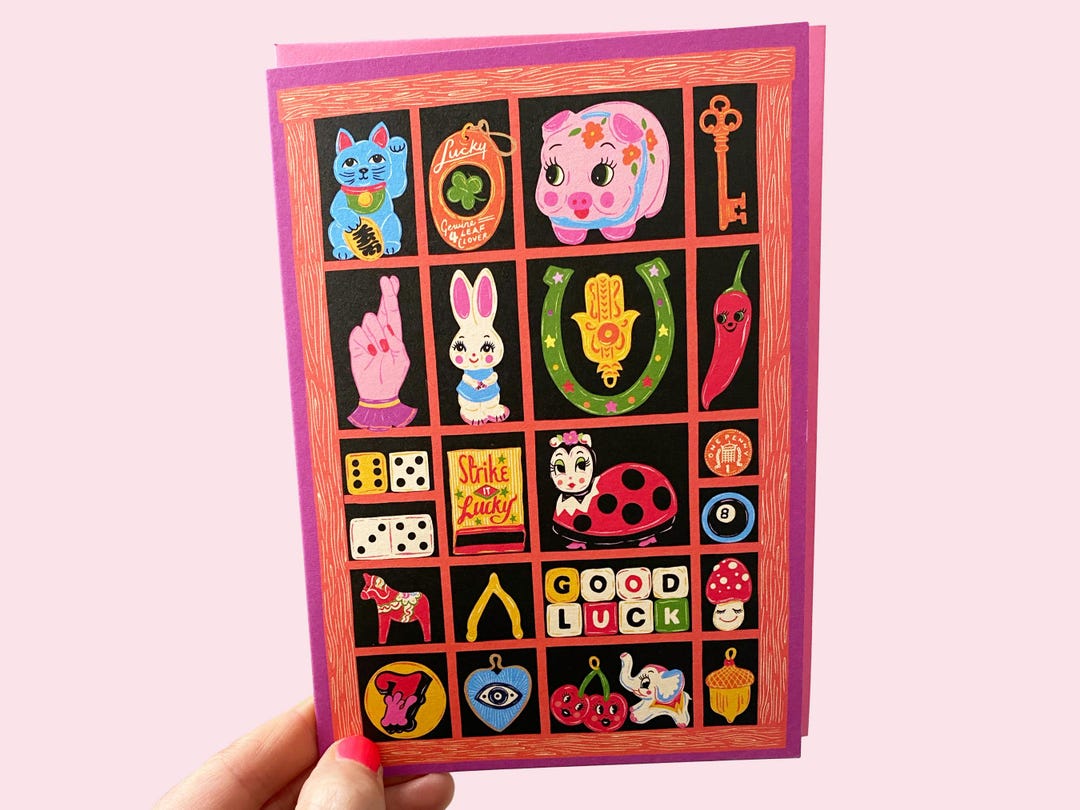 Good Luck Card- Trinkets Letter Press Print Tray Greeting Card ...