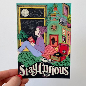 Carte postale Restez curieux - Anniversaire - Noël - Nouvelle maison - Remplisseur de bas de Noël