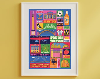 Newcastle Upon Tyne Poster - Newcastle England Art Print - Graduation - Housewarming Gift