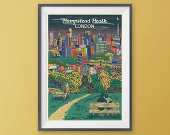 Hampstead Heath - London England Poster - London Travel Print - London City Skyline - Parliament Hill View - Home Decor - Travel Poster