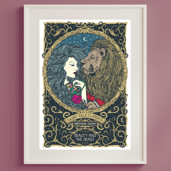 Beauty and the Beast Print - Fairy Tale Print - Grimms Fairy Tales Poster - Fairy Tale Gift - Children's Nursery Print - Gift For Children