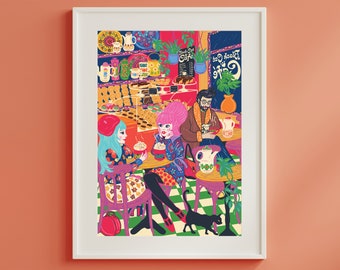 Coffee Shop Art Print -Café Poster - Tea Shop Poster - Kitchen Art Print - Birthday - Christmas - New Home