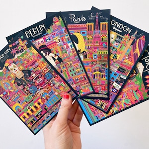 Travel Postcards - Pack Of Five - Mexico City - London - Berlin - Tokyo - Paris