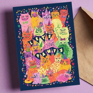 Let's Pawty Birthday Card - Cat Birthday Card