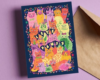 Let's Pawty Birthday Card - Cat Birthday Card