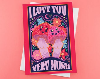 I Love You Very Mush Valentines Greeting Card - Mushroom Valentines - Anniversary - Friendship