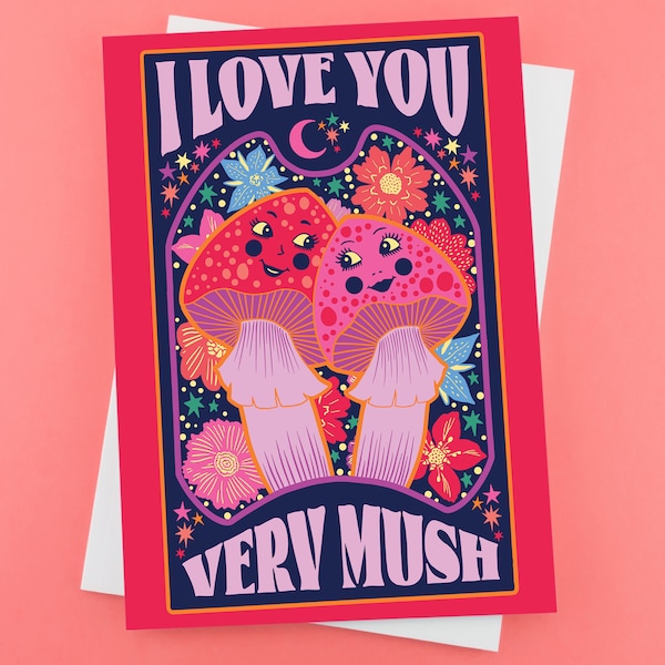 I Love You Very Mush Valentines Greeting Card - Mushroom Valentines - Anniversary - Friendship