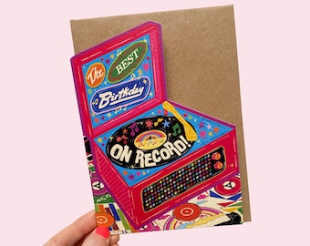 Best Birthday On Record Card - Retro Record Player Die-Cut Birthday Greeting Card