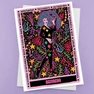 Carte de voeux tarot Scorpion - astrologie - horoscope - carte du zodiaque - cadeau d'anniversaire Scorpion