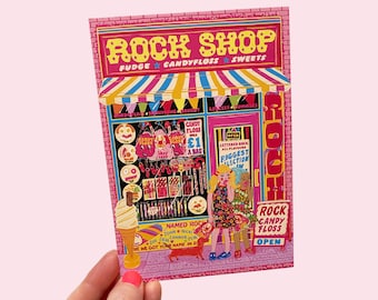 Rock Shop Art Postcard - Candy Rock - Cotton Candy Postcard  - Seaside Art Postcard - Birthday - Christmas - Stocking Filler