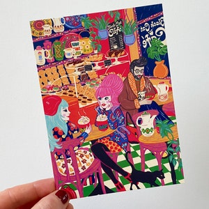 Carte postale d'art de café - Carte postale de café - Carte postale de magasin de thé - Carte postale d'art de cuisine - Anniversaire - Noël - Nouvelle maison - Remplisseur de bas