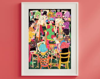 Retro Art Class Print - Artist Paintings Drawing Class Illustrated Poster - Birthday - Christmas