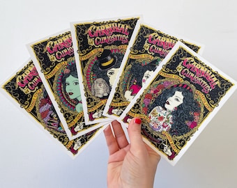 Circus Girls Postcards - Pack Of Five - Magician - Mermaid - Clown - Living Painting - Fortune Teller