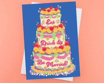 Wedding Greeting Card - Eat, Drink and Be Married! -  Congratulations - Mr and Mrs - Just Married - Anniversary