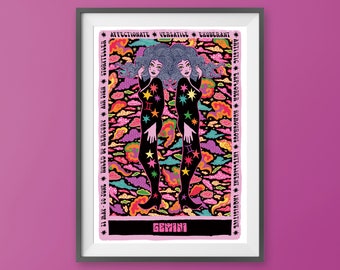 Gemini Tarot Poster - Astrology - Horoscope - Zodiac Print - Gemini Birthday Gift