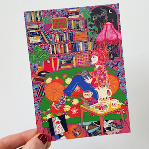 Amoureux des livres, carte postale d'art, carte postale rat de bibliothèque, carte postale de lecture, anniversaire, Noël
