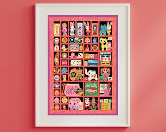 Trinkets Letter Press Print Tray Shelf Art Print - Tchotchkes Poster - Knick Knack Vintage Lucky Charms Collection Print