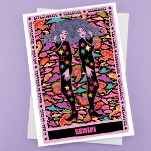 Carte de voeux tarot Gémeaux - astrologie - horoscope - carte du zodiaque - cadeau d'anniversaire Gémeaux