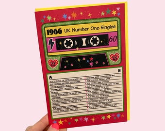 60th Birthday Greeting Card - UK Number One Chart Singles 1966 Card