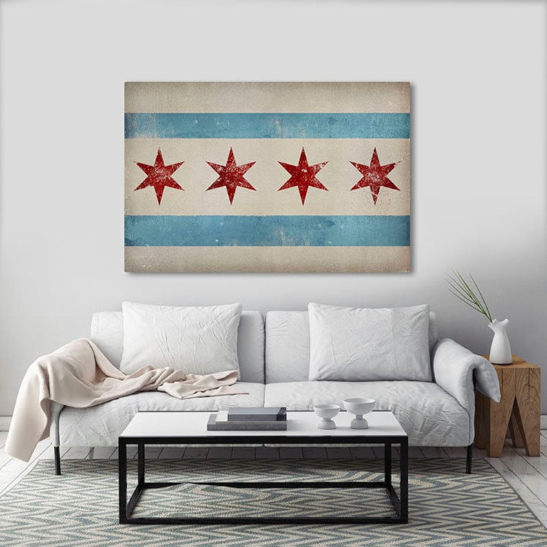 Free Shipping CHICAGO FLAG Canvas Readytohang Stretched Etsy