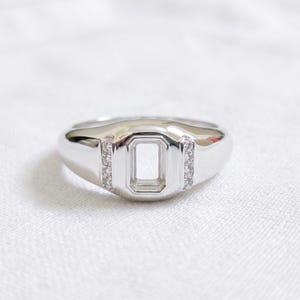Massives 925er Sterlingsilber 6 x 4 mm Smaragdschliff, Pre-gekerbter Herrenring, Halbhalterung für Edelstein, ideal für Steinintarsien DIY Craft Ring