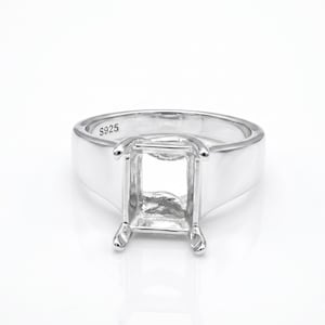 Anillo rectangular de plata de ley 925 maciza para hombre con talla esmeralda, montura semielaborada con muesca para engaste de piedras preciosas, ideal para manualidades e incrustaciones de piedras.