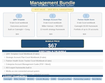 Enterprise Account Management Bundle | QBR Template + Account Plan + Health Score Tracker | CSM Templates Excel