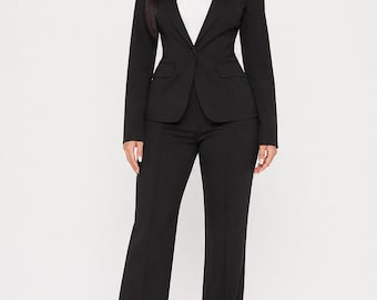 Business Per Usual Blazer Pant Set 2 Piece Professional Suit, Oversized Blazer and Wide Leg Trousers, Women's Workwear Outfit, Chic Set