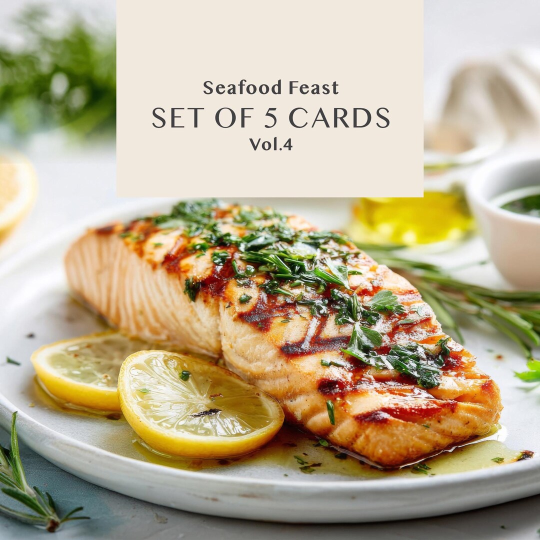 Recipe Card Fish Mediterranean Seafood Recipe Cards Set of 5, Salmon Fish Stew Bundle ...