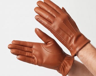 Luvas de couro para condução masculinas, luvas de couro genuíno feitas à mão, luvas clássicas de inverno, presente de luxo para ele.