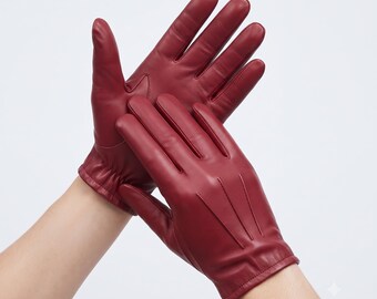 Luvas de couro masculinas, luvas sociais feitas à mão, luvas de couro elegantes, luvas clássicas de dedo inteiro, luvas da moda.