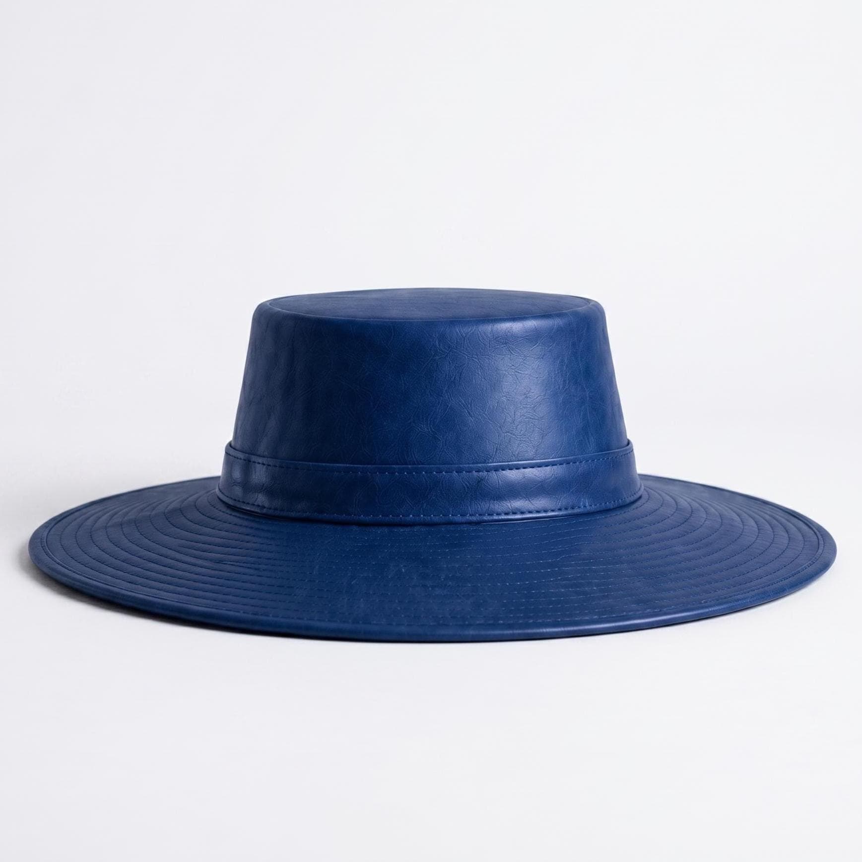 Handmade Wide Brim Leather Hat, Flat Crown Leather Hat, Unisex Boater Hat, Minimalist Statement Hat, Sun Hat