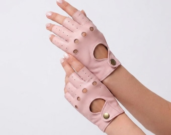 Luvas de condução sem dedos para mulheres, luvas de condução em couro, luvas estilo vintage, luvas artesanais de meio dedo.