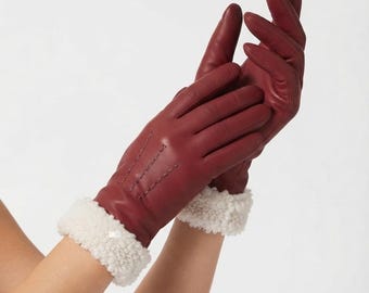 Luvas de inverno em couro para homens e mulheres, luvas com punho de lã de carneiro, luvas de couro quentes, luvas sociais feitas à mão, luvas para clima frio.