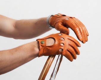 Handgjorda läderhandskar för körning för män, vintage-motorhandskar, perforerade läderhandskar, present till klassiska bilentusiaster