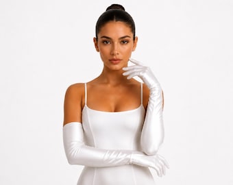 Luvas de couro femininas até o cotovelo, estilo ópera, luvas longas, luvas para ocasiões formais e elegantes.