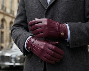 Luvas de couro masculinas para dirigir, luvas sociais feitas à mão, luvas clássicas de inverno, luvas de couro de luxo para homens, presente para ele.