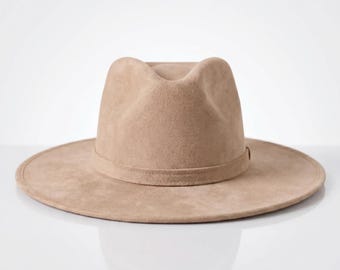 Handmade Suede Fedora Hat, Wide Brim Fedora Hat, Unisex Statement Hat, Vintage Fedora, Classic Dress Hat, Minimalist Fashion Hat