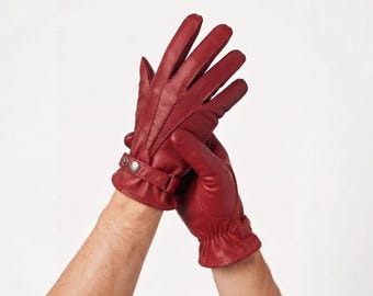 Luvas masculinas de couro, luvas de inverno feitas à mão, luvas com punho de botão, luvas clássicas para dirigir, luvas de couro genuíno, presente elegante para ele.