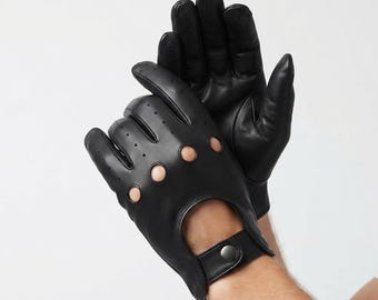 Läderhandskar för körning för män, handgjorda perforerade läderhandskar, vintage-motorhandskar, klassiska bilhandskar