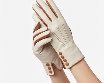 Luvas de couro masculinas, luvas com punho de botão, luvas sociais feitas à mão, luvas elegantes de dedo inteiro, luvas estilo vintage.