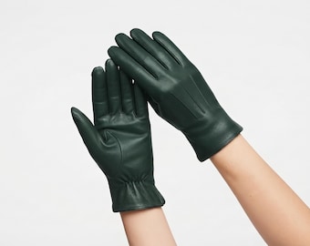 Luvas femininas de couro, luvas sociais de couro genuíno, luvas de inverno feitas à mão, luvas elegantes e modernas, presente para ela.