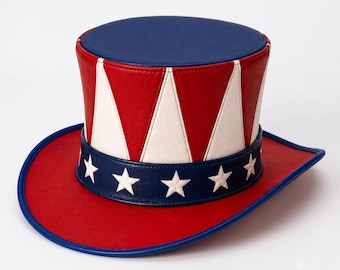 Chapéu de cowboy patriótico, chapéu de couro dos EUA, chapéu de estilo faroeste com a bandeira americana, chapéu para o 4 de julho, chapéu de fantasia vermelho, branco e azul