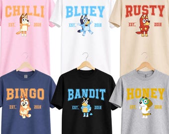 Bluey Rad Family Matching Shirts, Bluey Characters T-shirt, Cartoon Party Outfit Parent and Kids