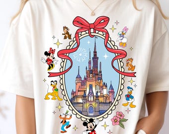 Disney Castle And Coquette Bow Shirt, Disneyland Girls Trip Tee, Magic Kingdom Women T-shirt