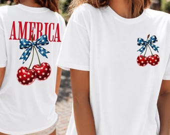 America Cherries Shirt, USA 4th of July T-shirt, Patriotic Women Tees,  Independence Day Outfit