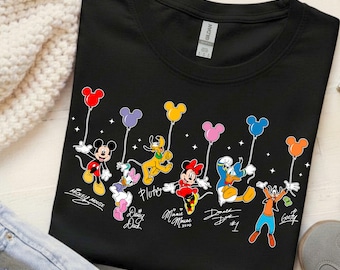 Retro Mickey and Friends Signatures Shirt, Disney Characters Balloon Tee, Disney Mouse Head T-shirt