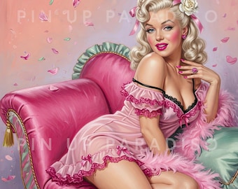 Pink Marilyn Pin Up Woman Poster: 80s 50s Style Fine Art Print