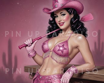 Pink Rhinestone Cowgirl Poster | Dita Von Teese Style Burlesque Art Print