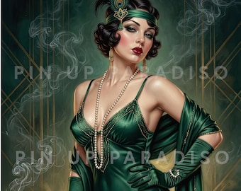 Stunning "Green Gatsby Woman" Pin Up Woman Poster